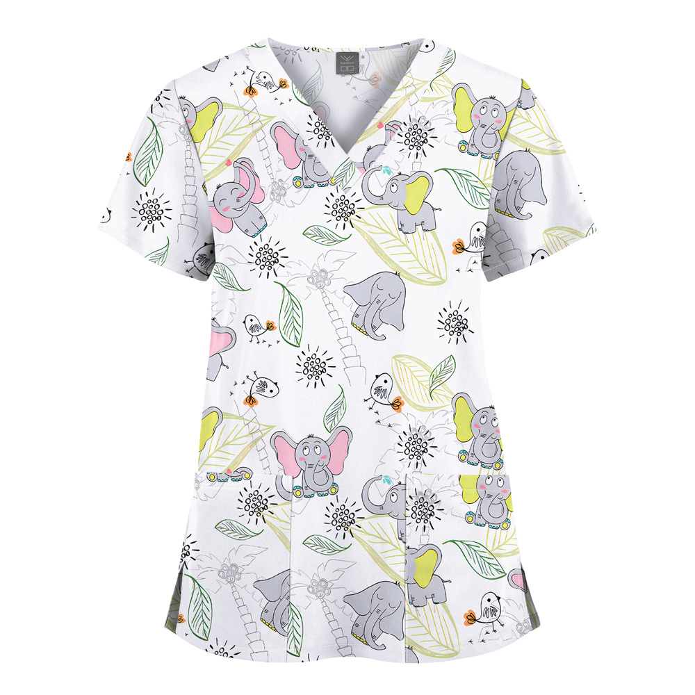 V-Neck, Casual Comfortable Breathable Women's Scrub with Floral Print.